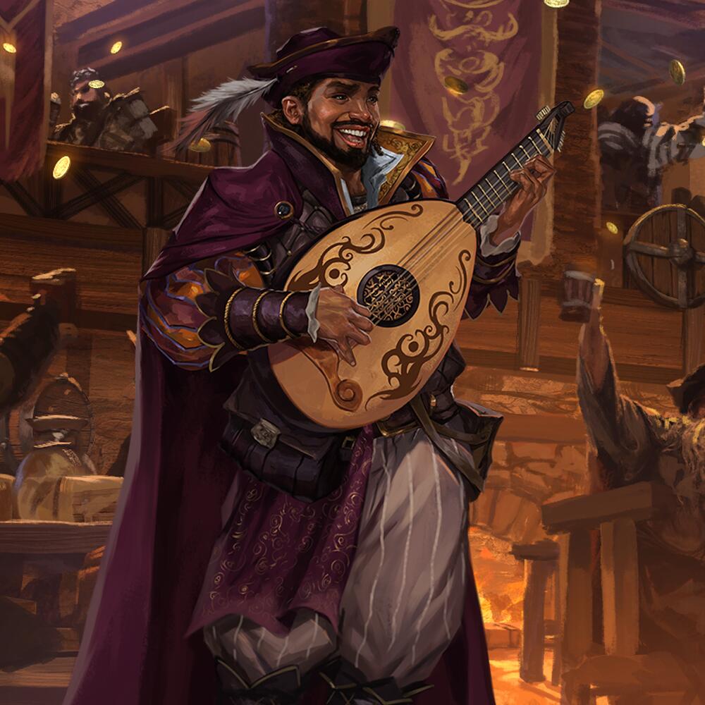 Bard Playing Lute in Tavern